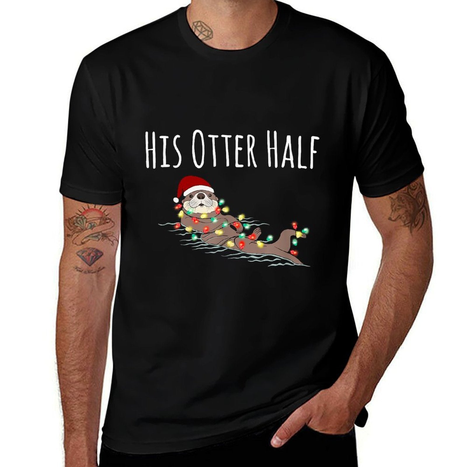 Funny Matching Couple His And Her Otter Half Ugly Christmas  Polyester Blend T-Shirt