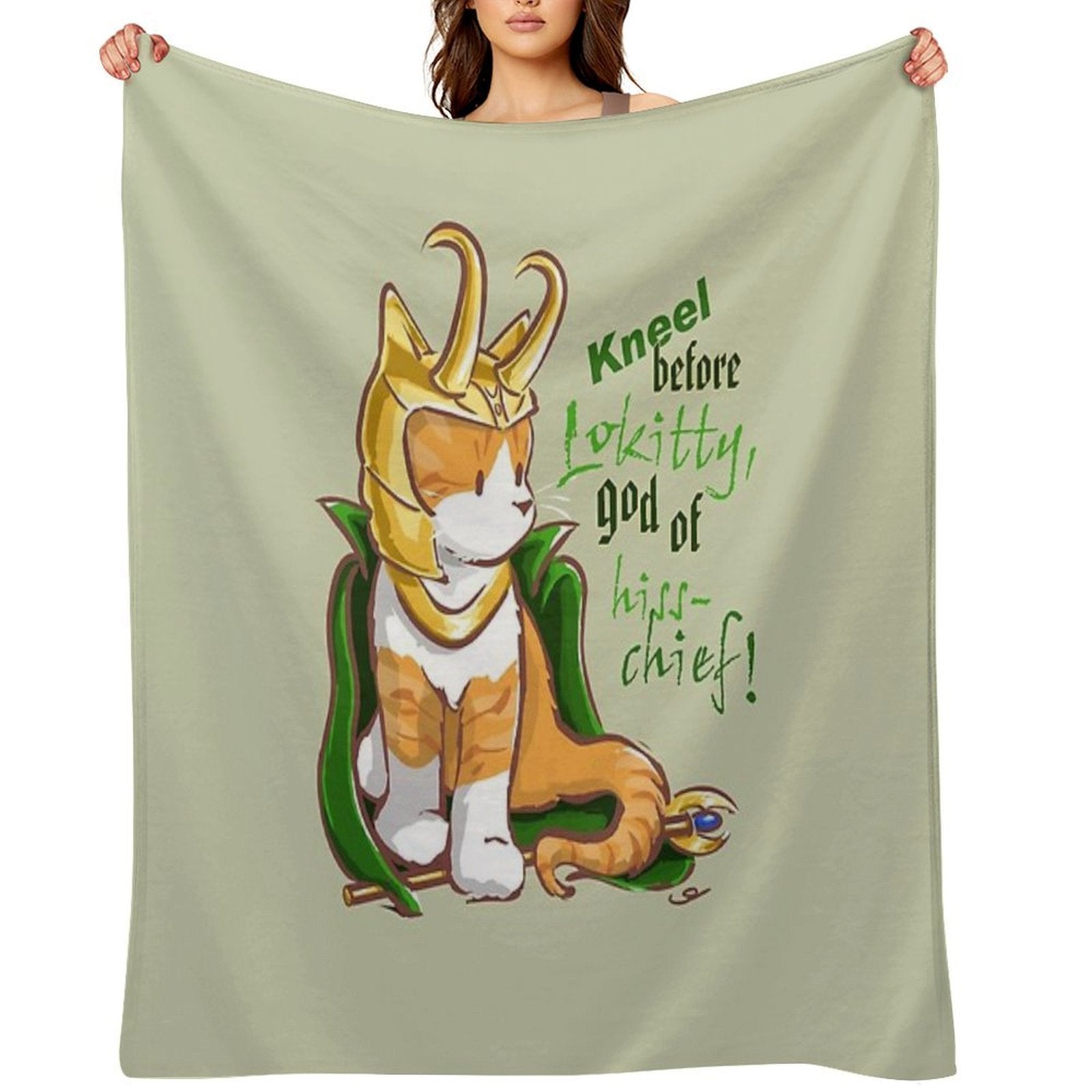 Kneel Before Lokitty! (chibi Version) Eco-conscious Throw Blanket