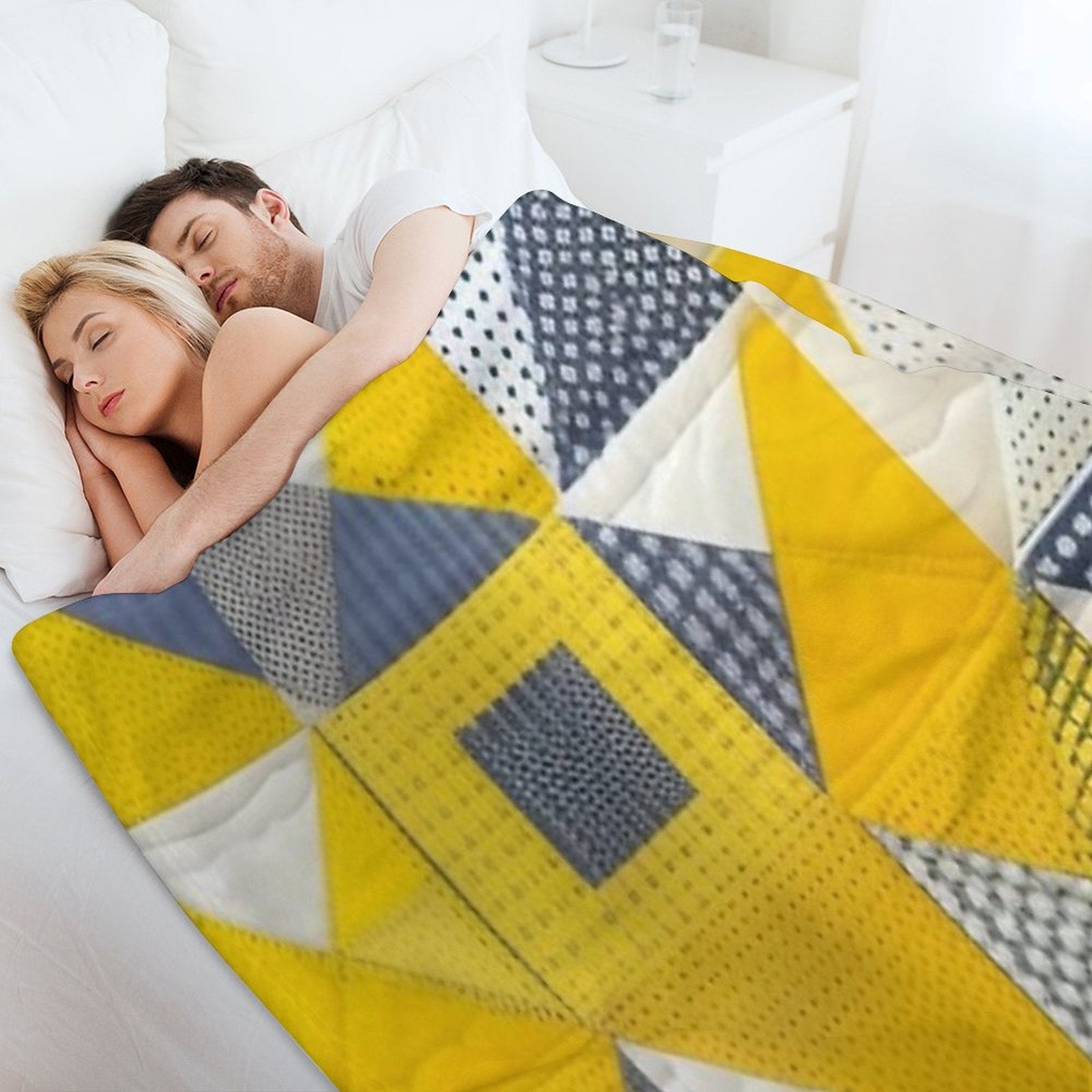 Bright Yellow Patchwork Quilt Plush Throw Blanket
