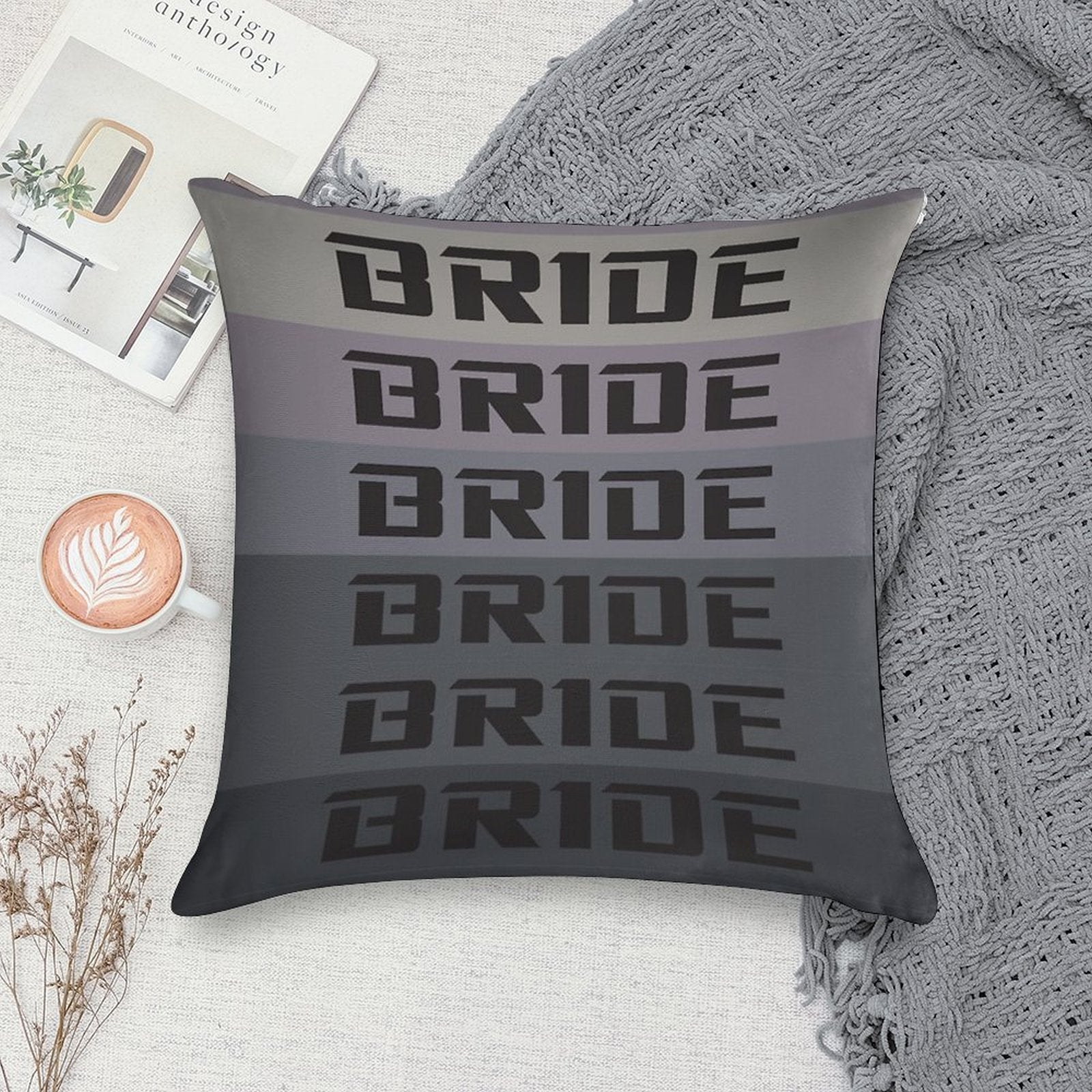 BRIDE JDM MATERIAL Soft Hidden Zipper Throw Pillow