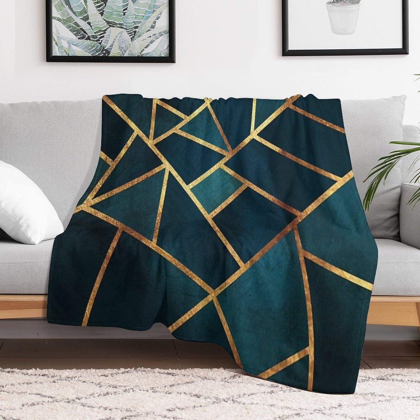 Midnight Green Gold Stone Geometric Shrink-resistant Throw Blanket