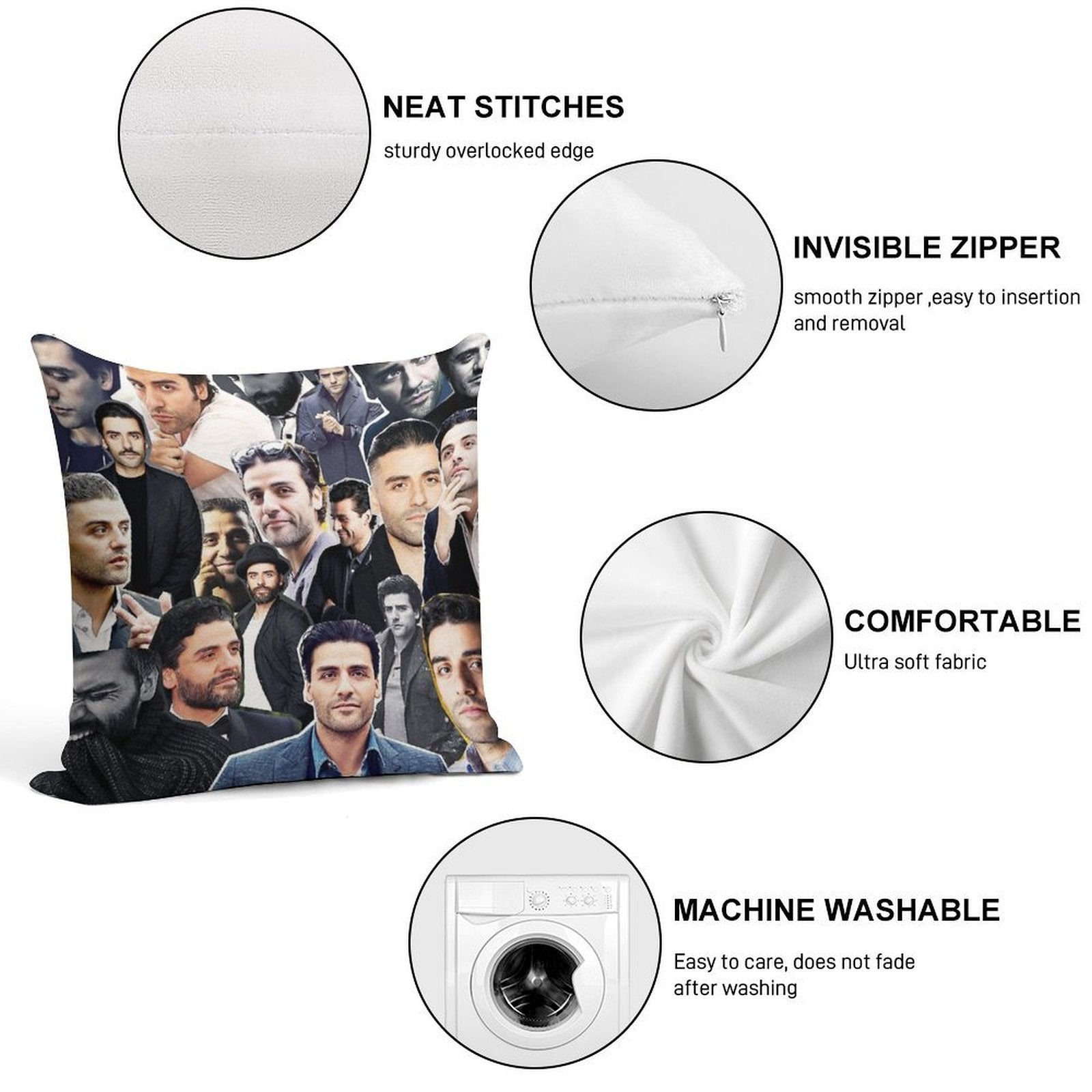 Oscar Isaac Collage Soft Style Accent Throw Pillow