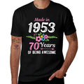 Womens Made In 1953 Floral 70th Birthday  Ribbed Collar T-Shirt