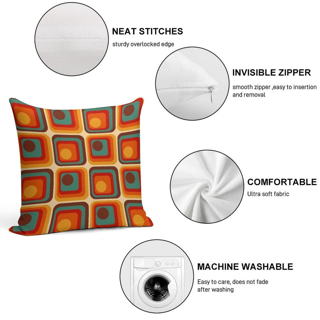 Retro Geometric Gradient Square And Circle Pattern 221 Soft Washable Throw Pillow