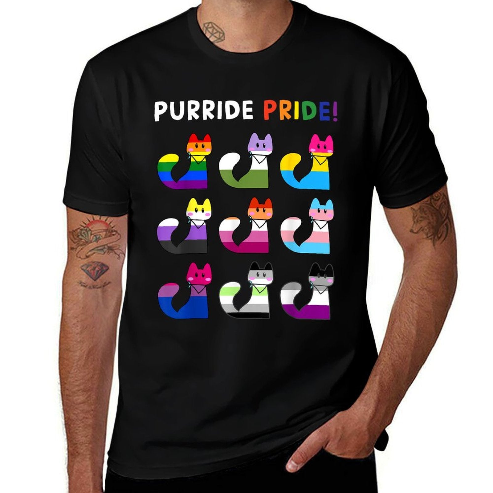 Purride Pride Cat LGBT Gay Pride Month Cute Pet Rainbow  Easy-care T-Shirt