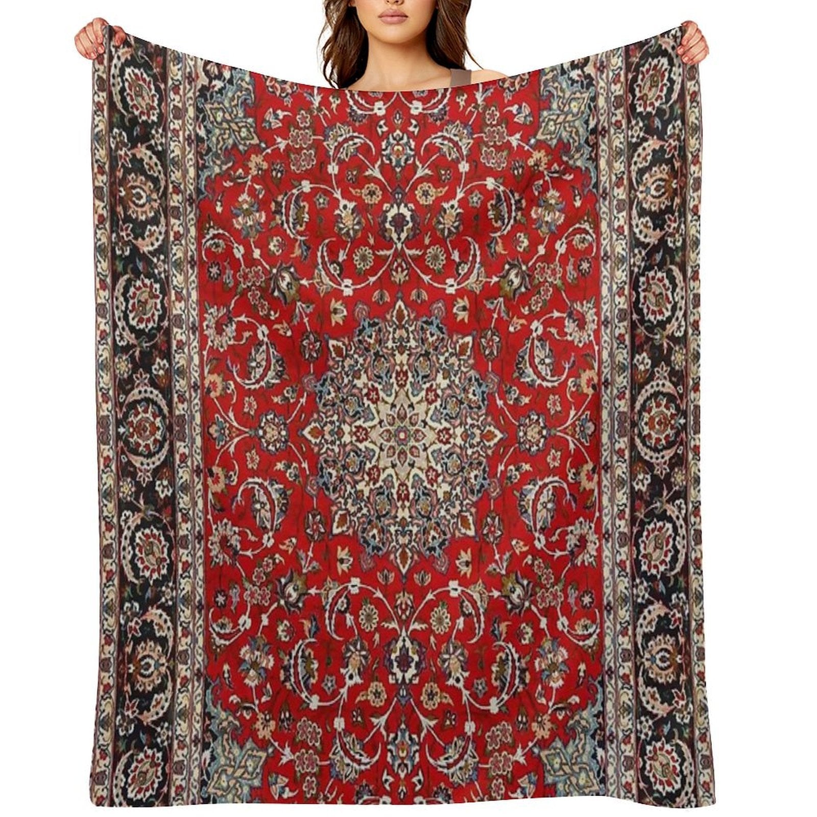 Fine Silk & Wool Isfahan Persian Rug Print Shrink-resistant Throw Blanket