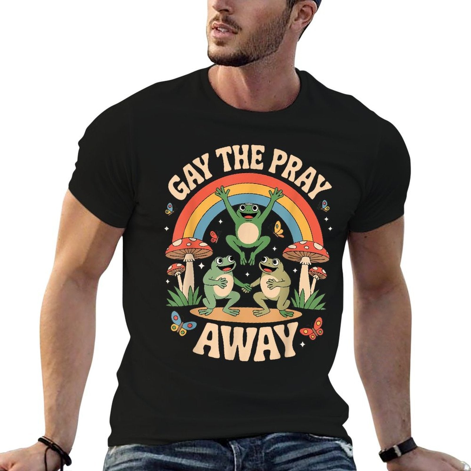 Gay The Pray Away Rainbow Funny Meme Frogs LGBT Pride LGBTQ  Quick-drying T-Shirt