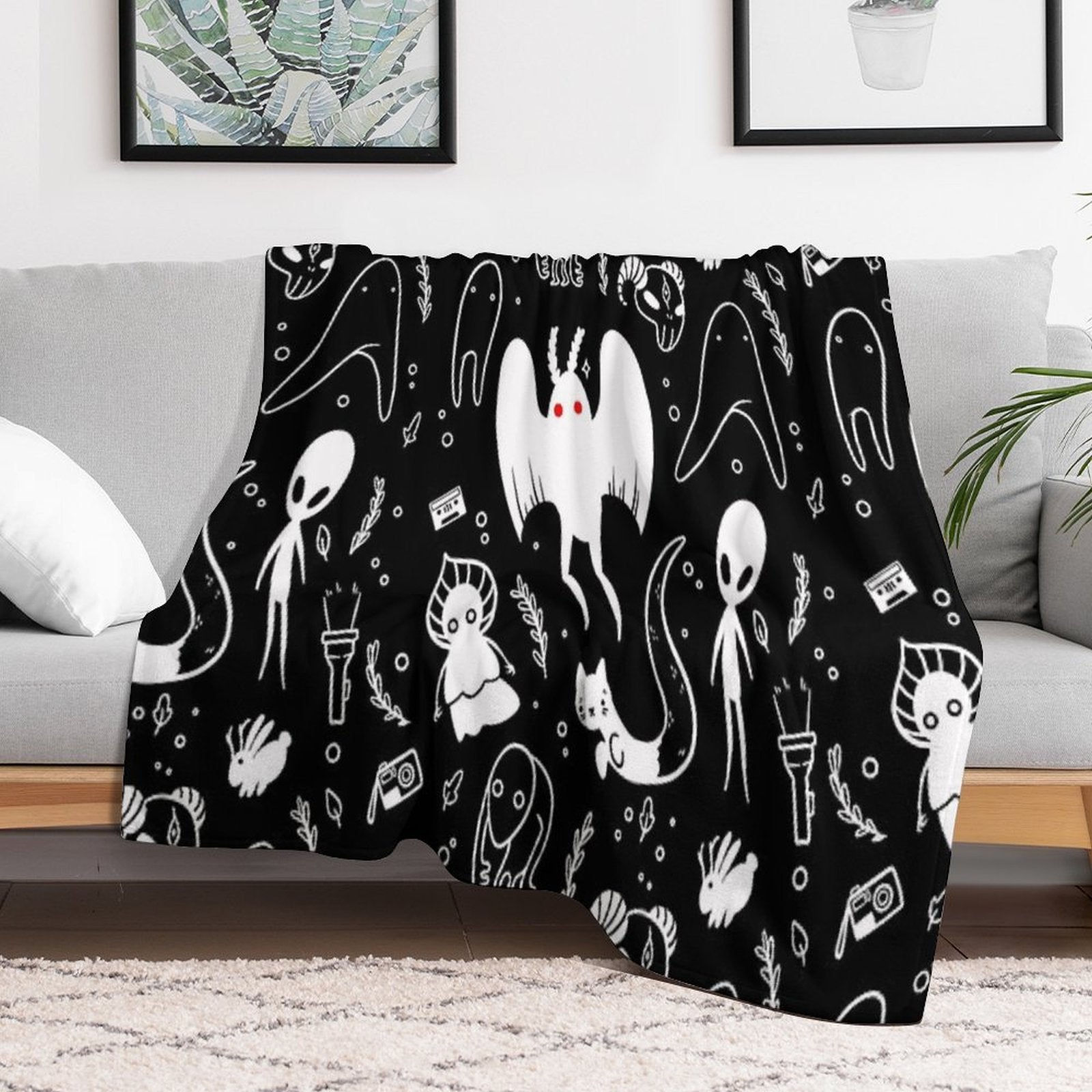 Cryptids in Black Compact Throw Blanket