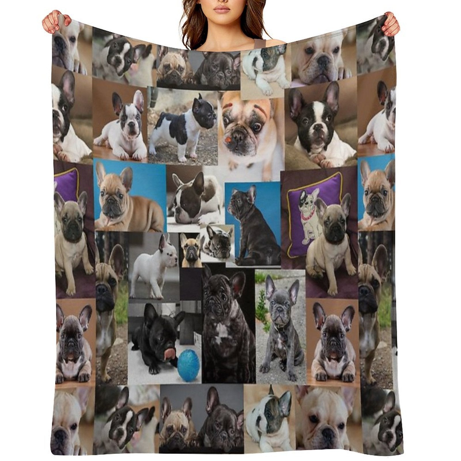 French Bulldog Dog Breed Collage - 2 Sustainable Throw Blanket