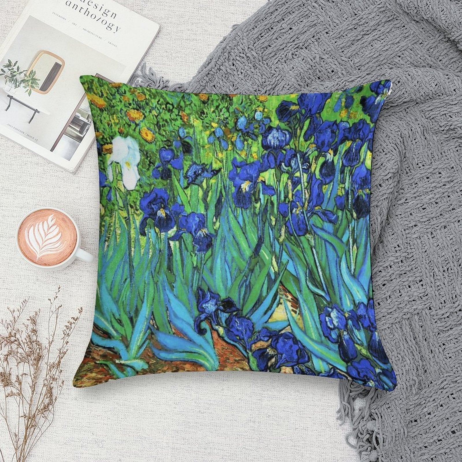 Van Gogh HDR Garden Irises Soft Gift Ready Throw Pillow