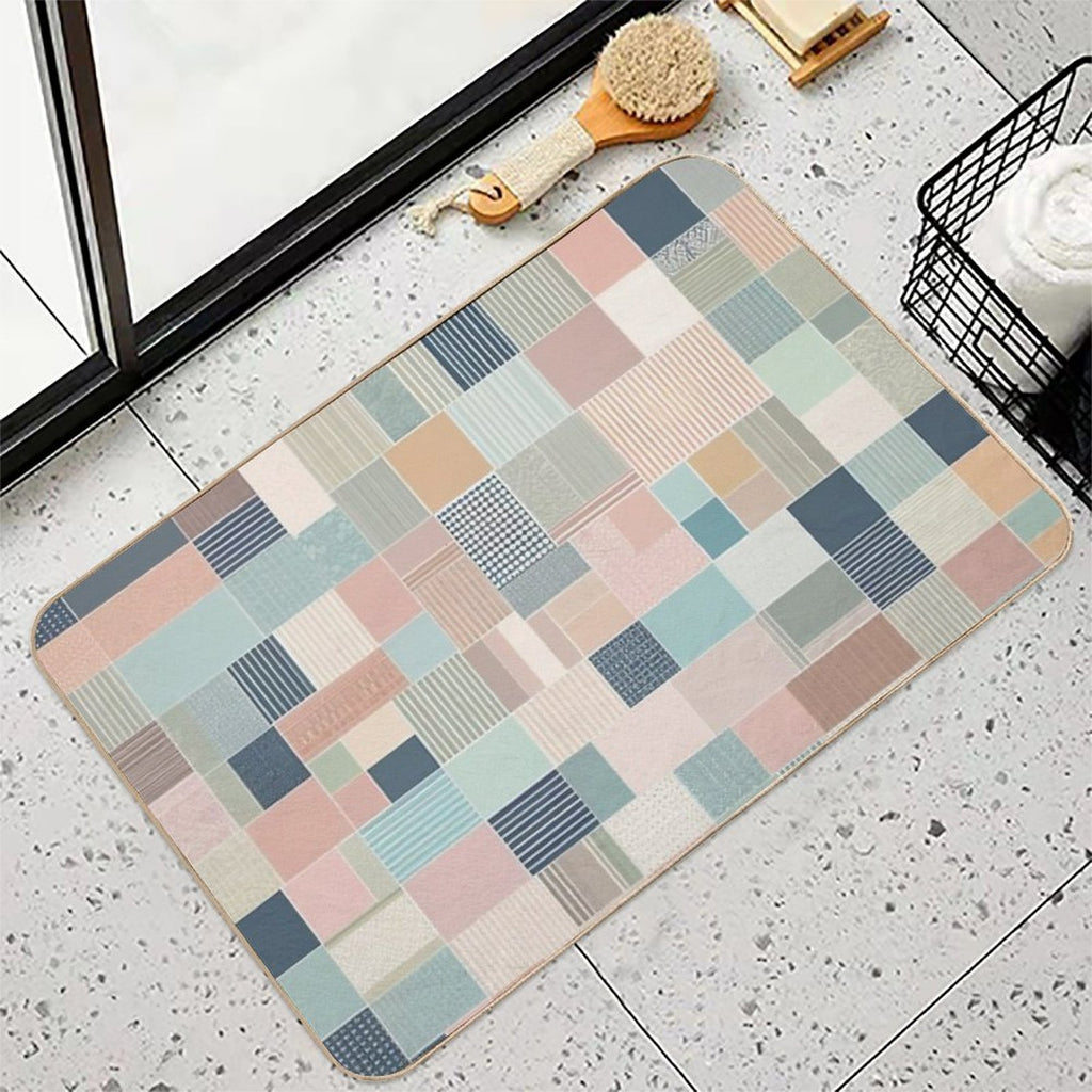 Block Cross Point Linier Pattern Lite Pastel Tone  Long-Lasting Bath Mat