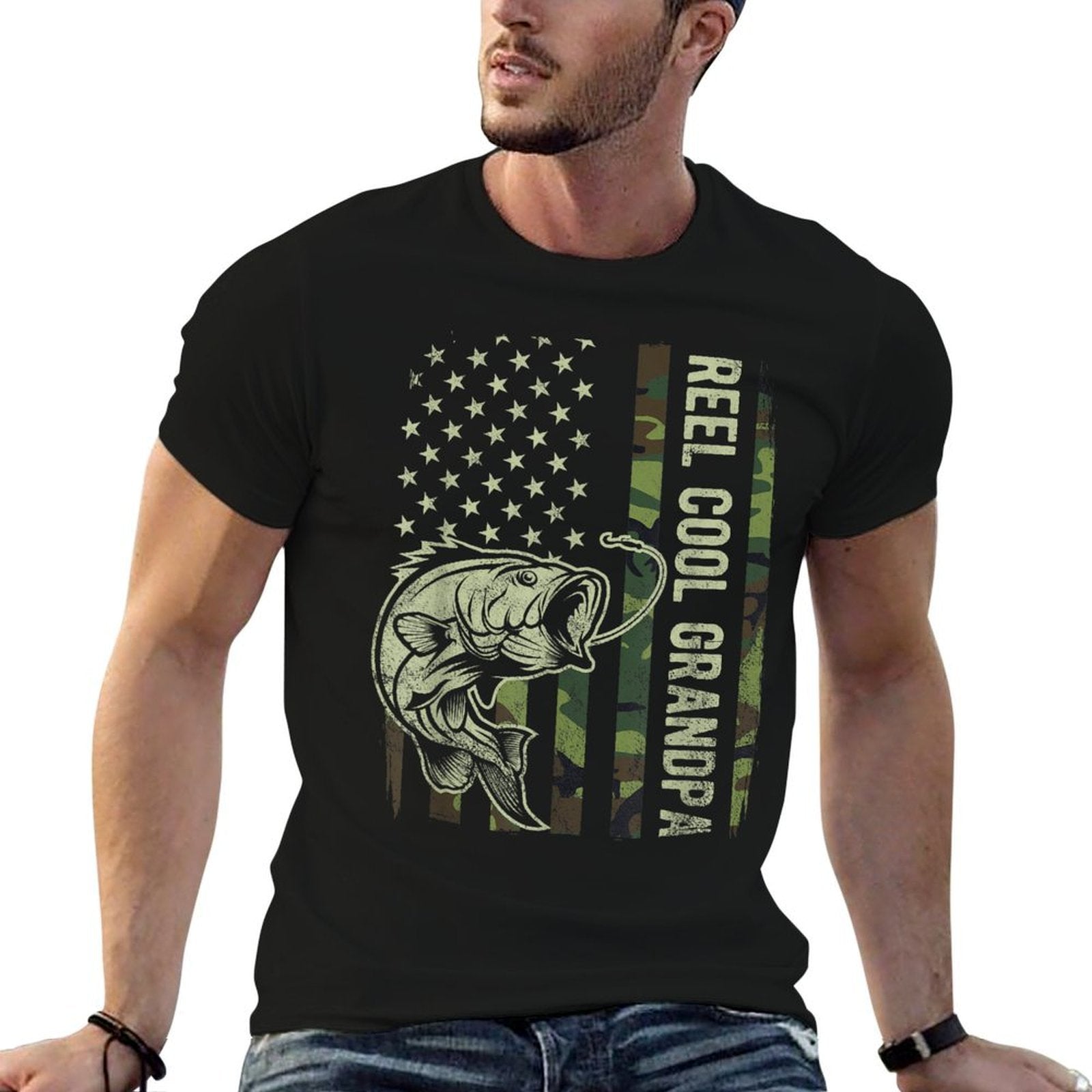 Reel Cool Grandpa Camouflage American Fathers Day  Slim-fit Cut T-Shirt