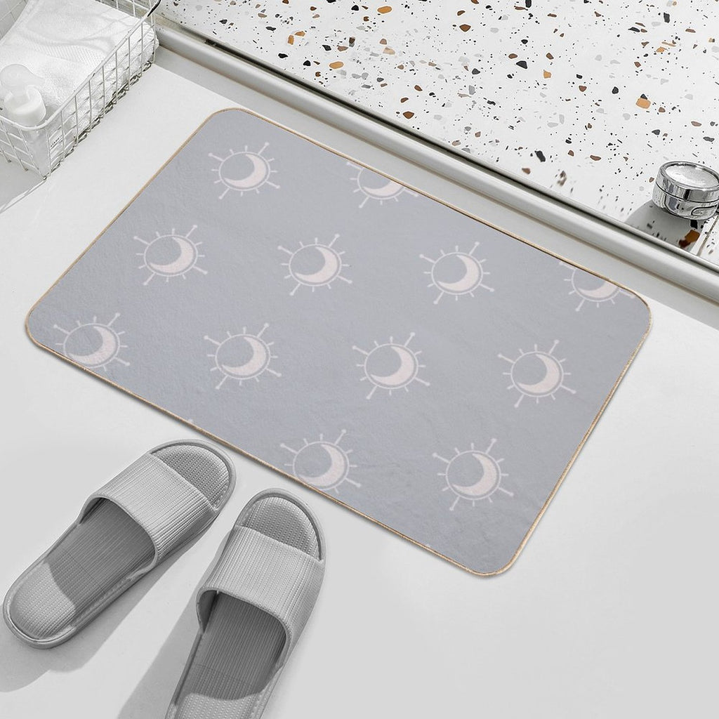 Cosmic Sun And Moon Design Soft Aesthetic In Muted Colors Stone Blue  Anti-Trip Bath Mat