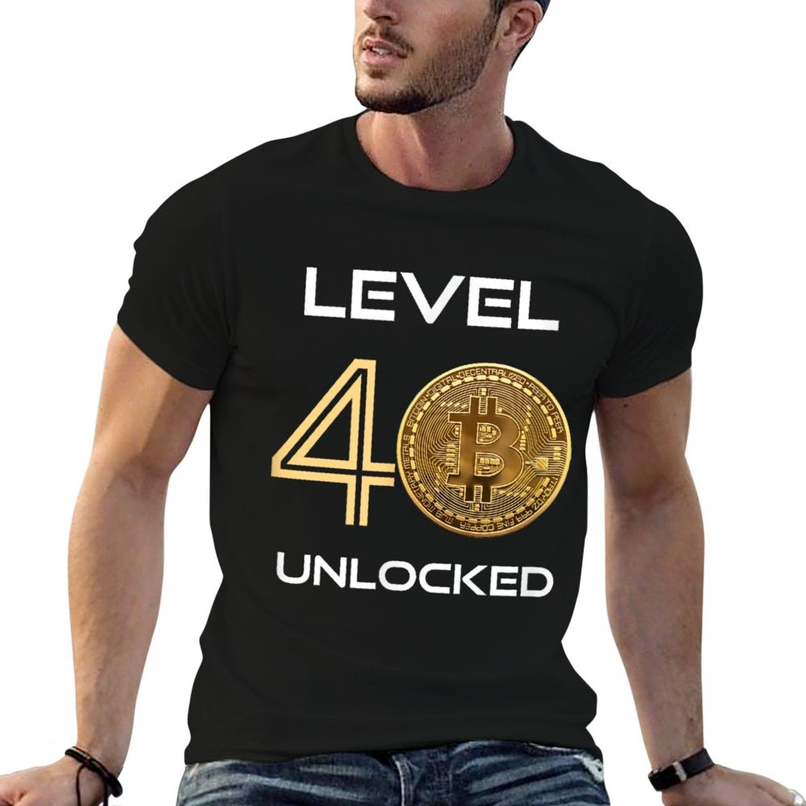 Level 40 Unlocked, 40th Birthday, Bitcoin BTC, Funny Gift  Heathered Texture T-Shirt