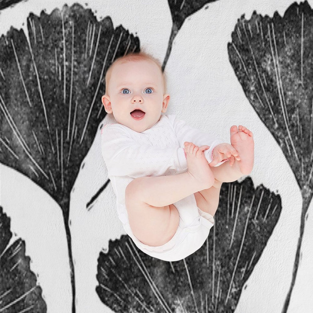 Ginkgo Biloba, Lino Cut Nature Inspired Leaf Pattern Gift-ready Throw Blanket