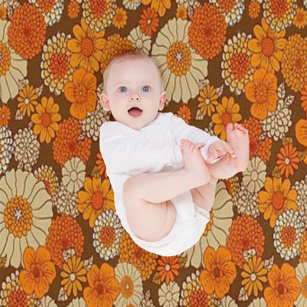 70s Retro Daisies, Vintage Flower Power, Orange And Brown, Boho, Premium Throw Blanket