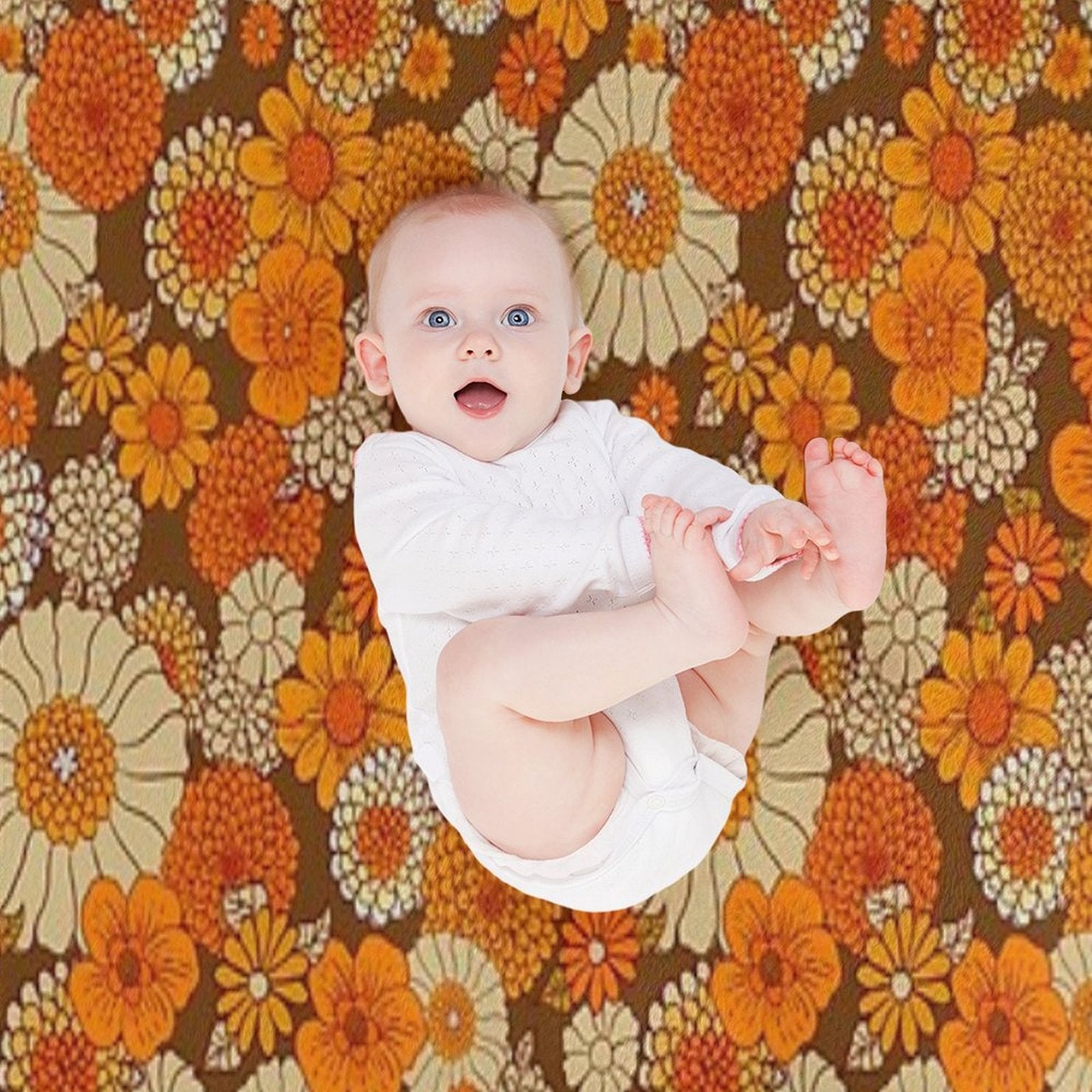 70s Retro Daisies, Vintage Flower Power, Orange And Brown, Boho, Premium Throw Blanket
