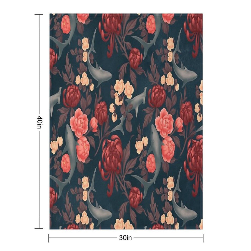 Botanical Shark (Red And Blue) Quick-dry Throw Blanket