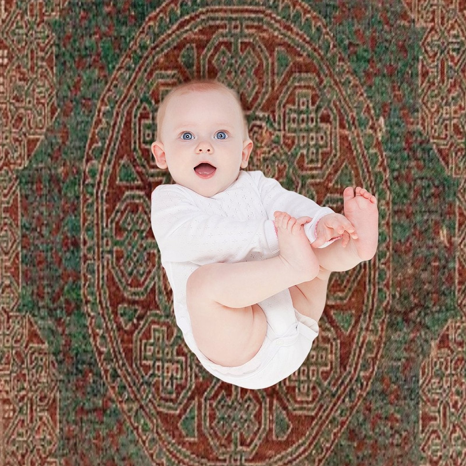 Bohemian Medallion I  15th Century Old Distressed Red Green Colorful Ornate Accent Rug Pattern Eco-conscious Throw Blanket