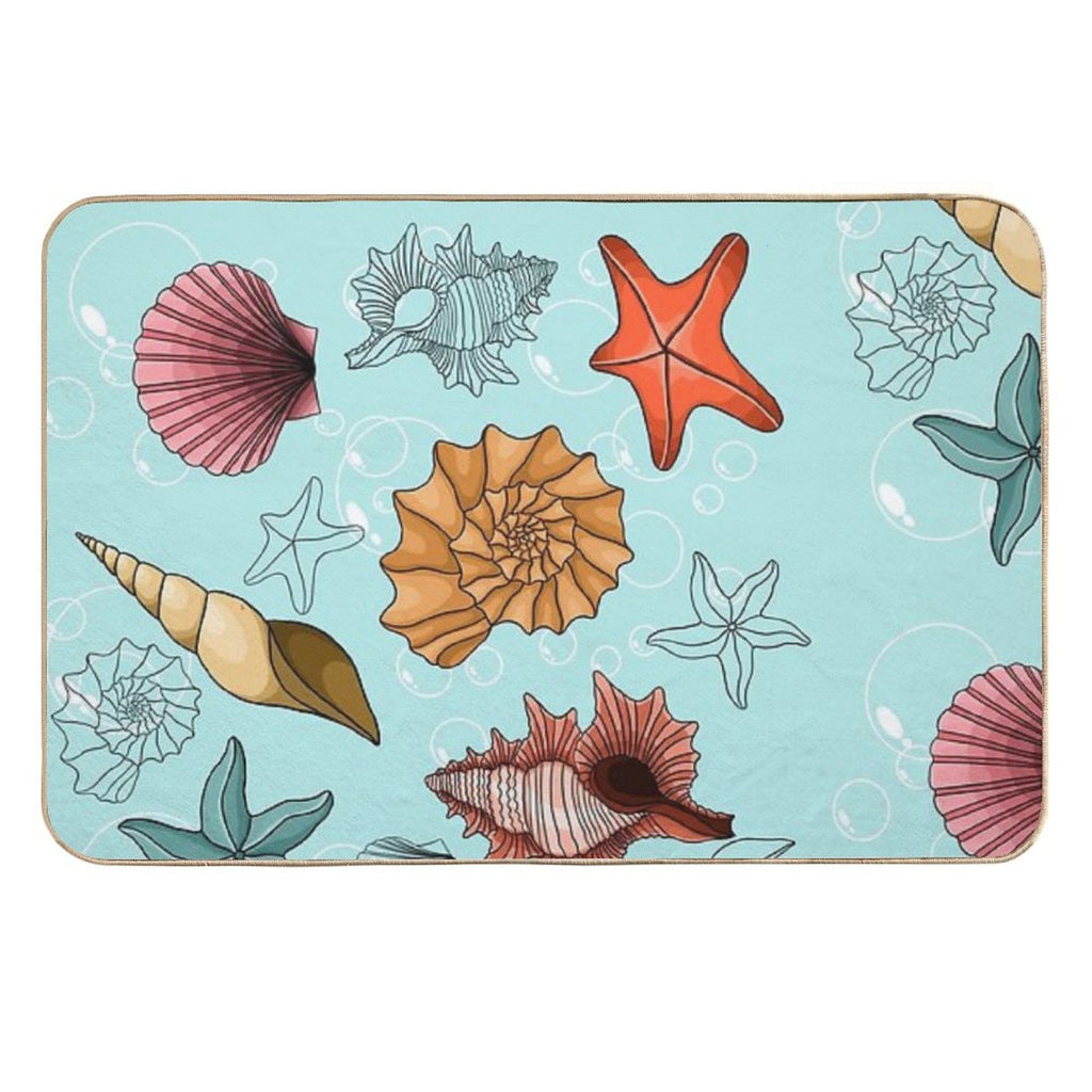 Marine Theme, Sea, Background, Beach, Summer, Ornament, Underwater, Starfish, Shells  Non-Slip Bath Mat