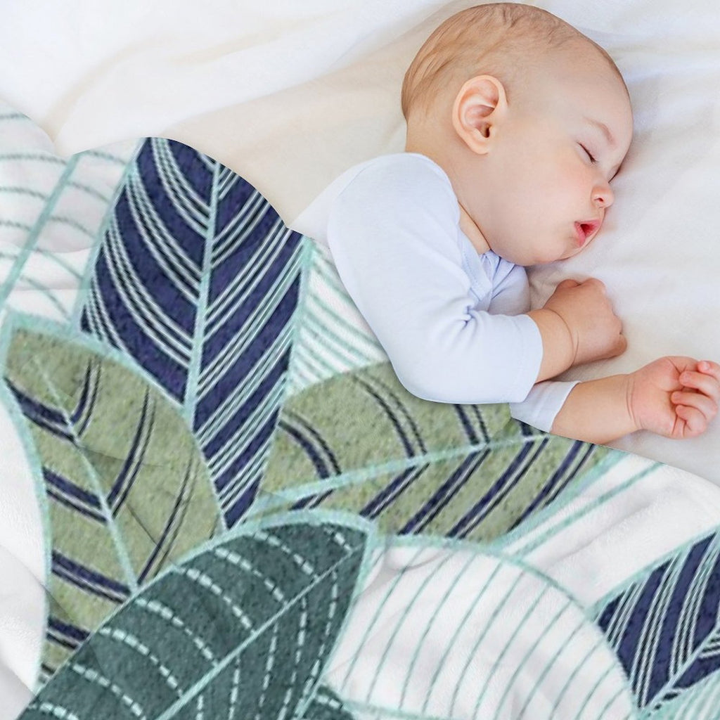Leaf Wall  Navy Blue Pine And Sage Green Leaves Mint Lines Anti-pilling Throw Blanket