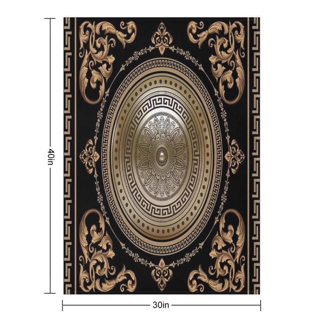 Baroque Black & Bronze Medallion Greek Meander Wrinkle-free Throw Blanket