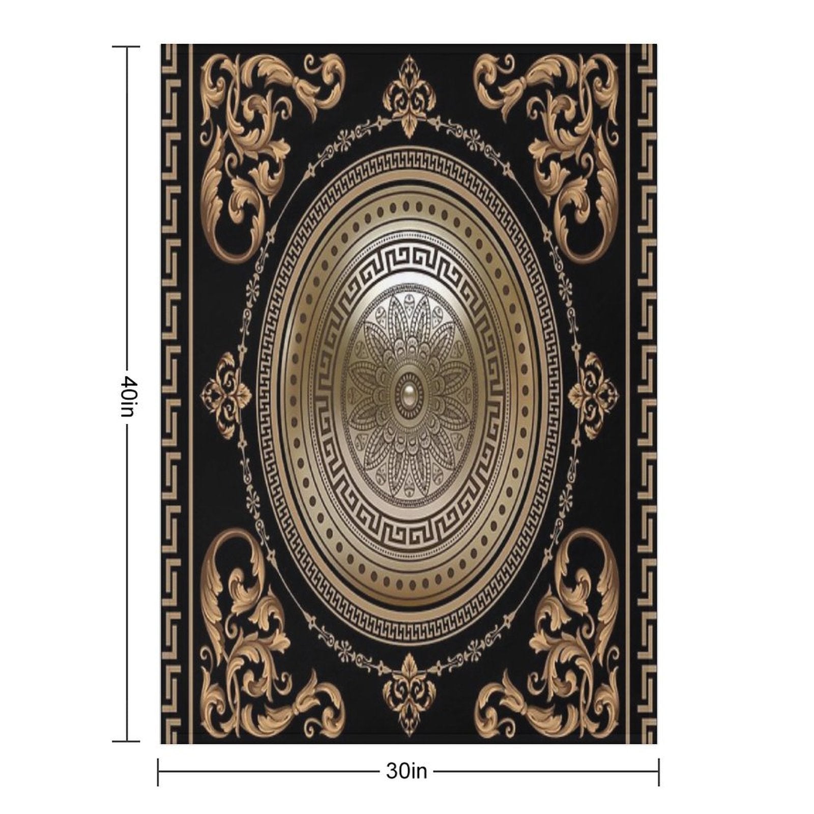 Baroque Black & Bronze Medallion Greek Meander Wrinkle-free Throw Blanket
