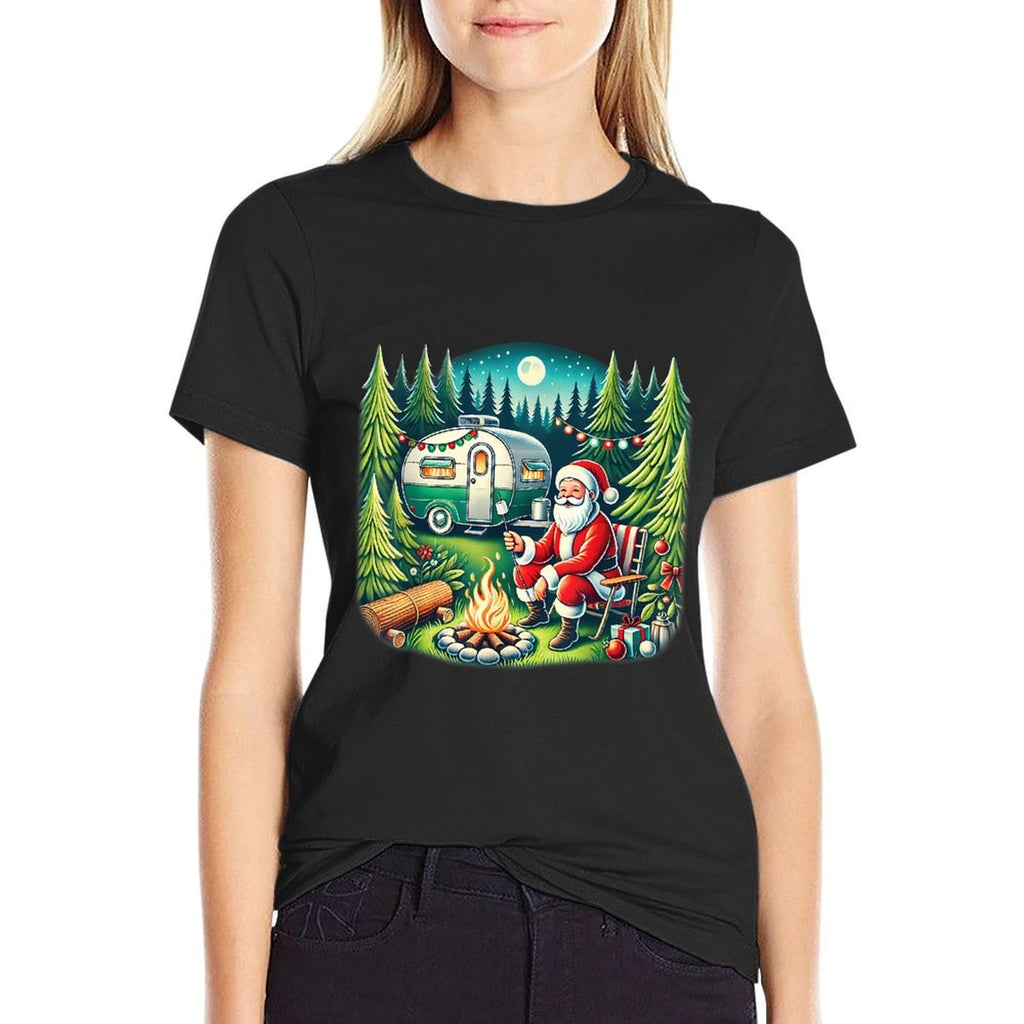 Merry Campmas Christmas Camper Camping Lover Santa Camping  Oversized Silhouette T-Shirt