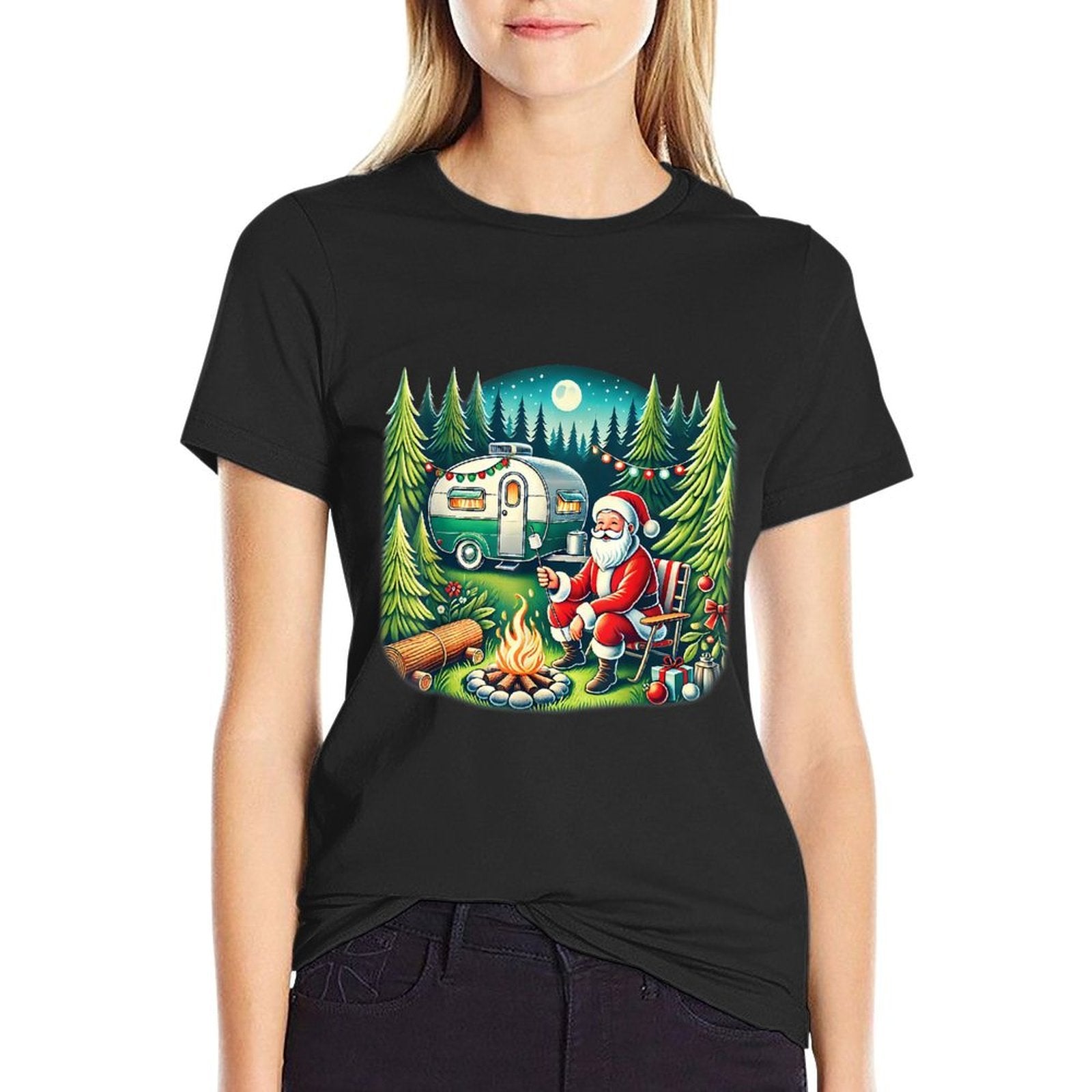 Merry Campmas Christmas Camper Camping Lover Santa Camping  Oversized Silhouette T-Shirt