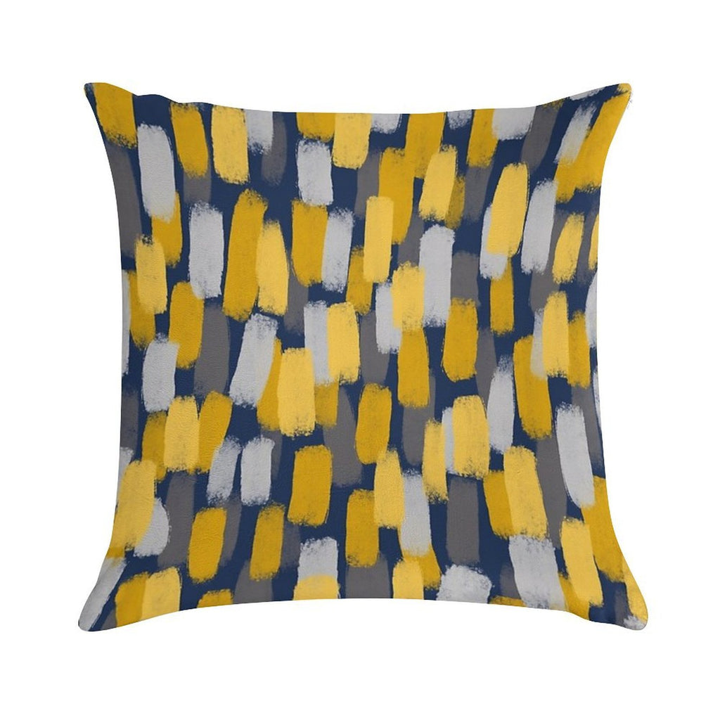 Abstract Grey And Mustard Yellow Paint Brush Effect on Navy Blue Soft Washable Throw Pillow