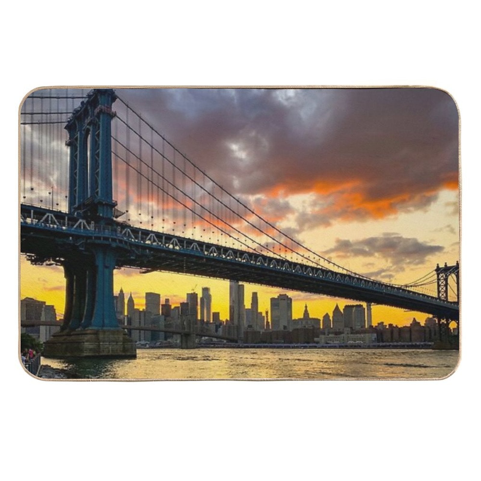 Manhattan Bridge Skyline Sunset Brooklyn New York City  Fade-Resistant Bath Mat