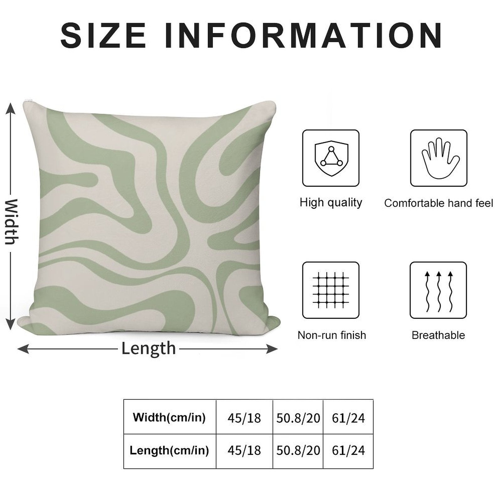 Liquid Swirl Abstract Pattern in Beige And Sage Green Soft Shrink-Resistant Throw Pillow