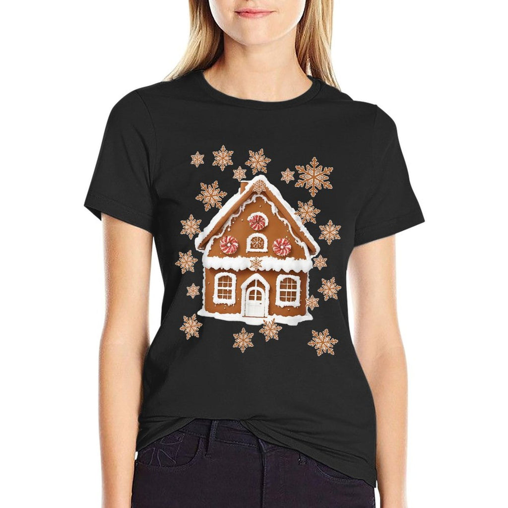 Gingerbread Houses And Snowflakes Sweet Christmas  Tagless Design T-Shirt
