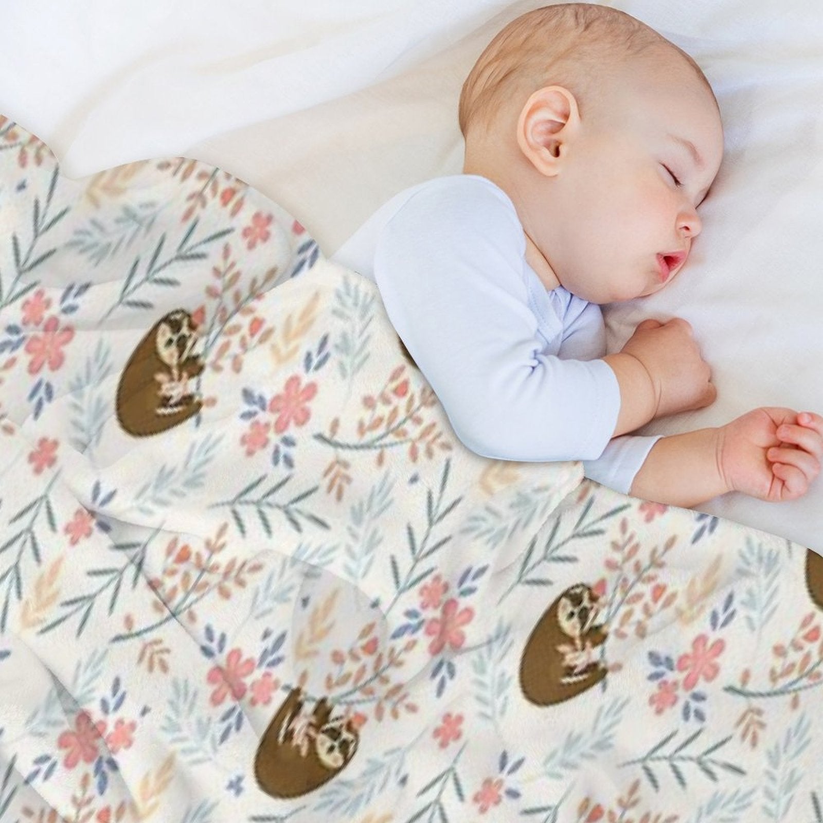 Baby Flower With Sloth Travel-friendly Throw Blanket