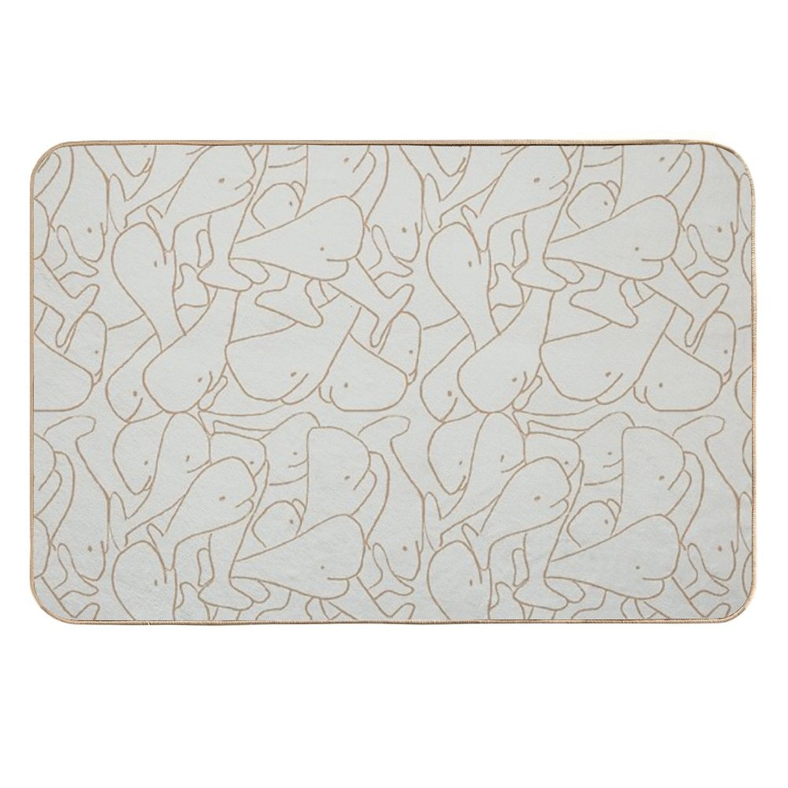 Seamless Line Drawing Whale Pattern Mint Green And Beige  Slip-Resistant Bath Mat