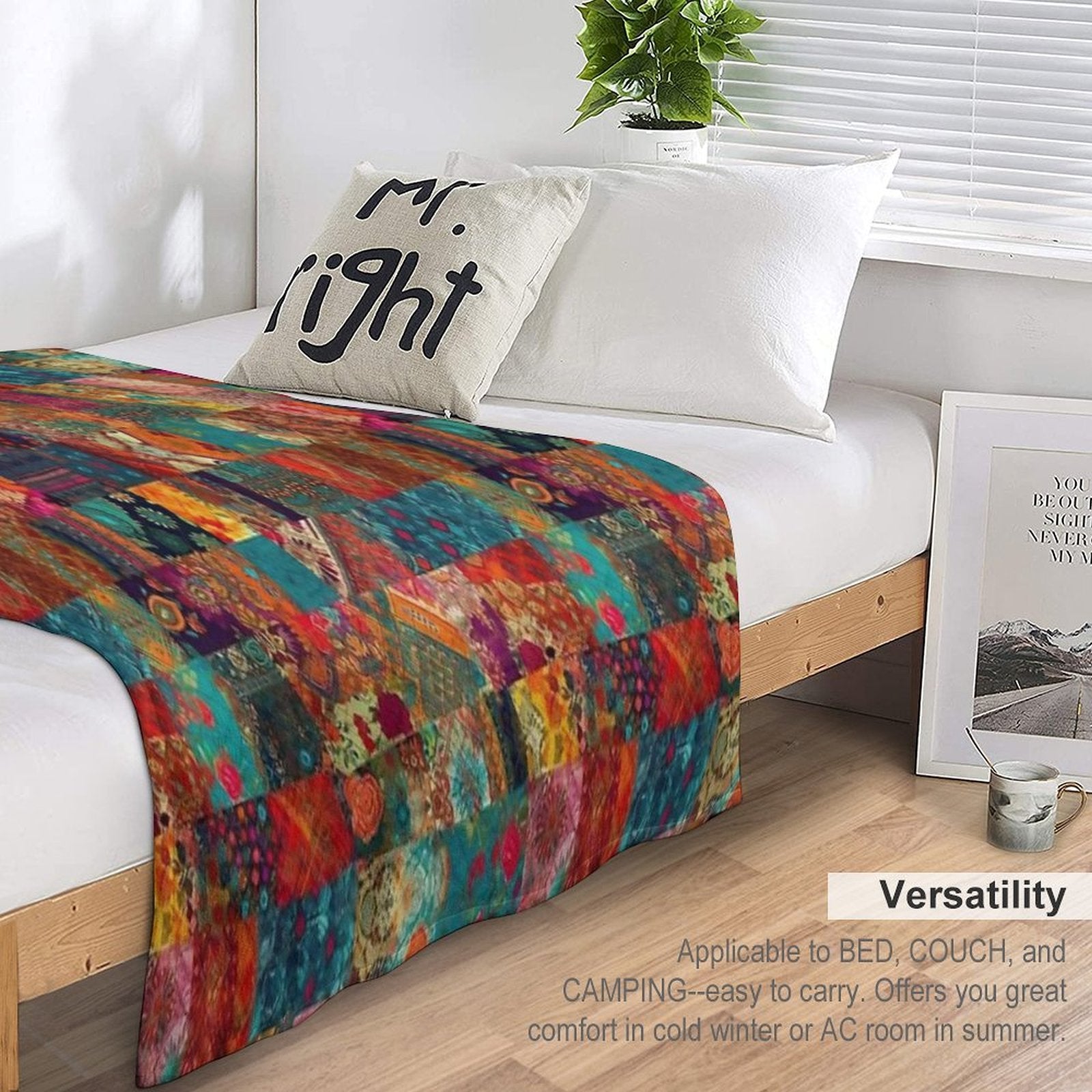 Bohemian Patchwork Wonderland Vibrant Bright Hippie Velvety-soft Throw Blanket