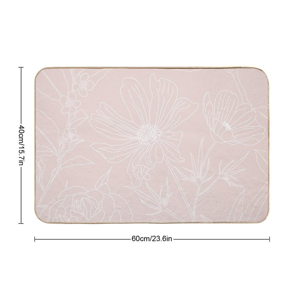 Trendy White Flowers Outlines Blush Pink Design  Dirt-Trapping Bath Mat