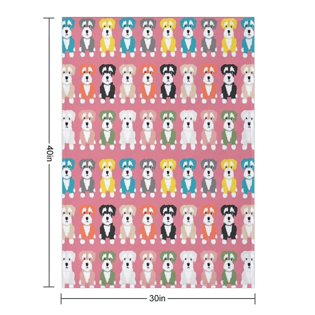 Rainbow of Miniature Schnauzer Dogs on Rose Pink Background Machine-washable Throw Blanket