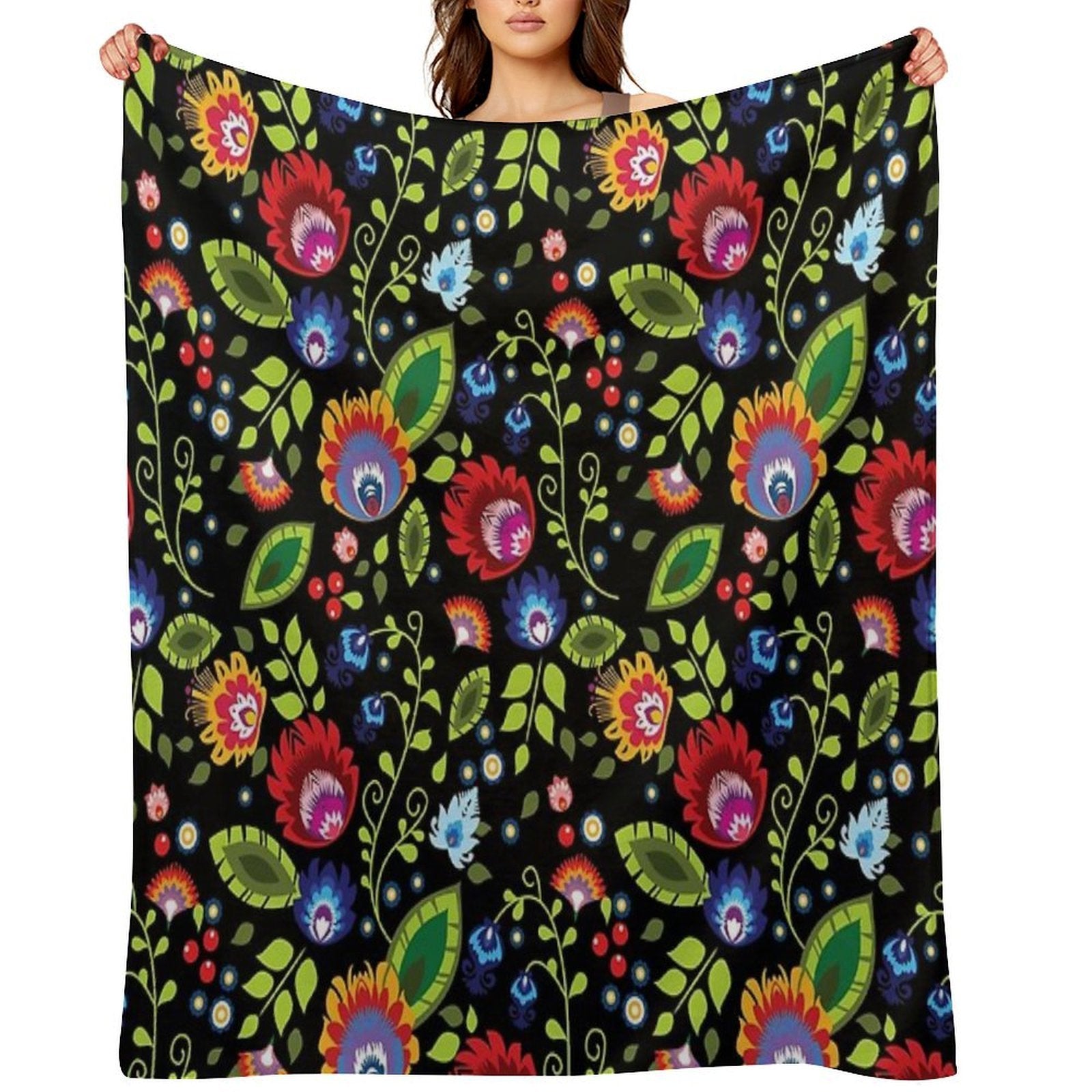 Polish Folklore - Beautiful Composition on Black Comfort Throw Blanket