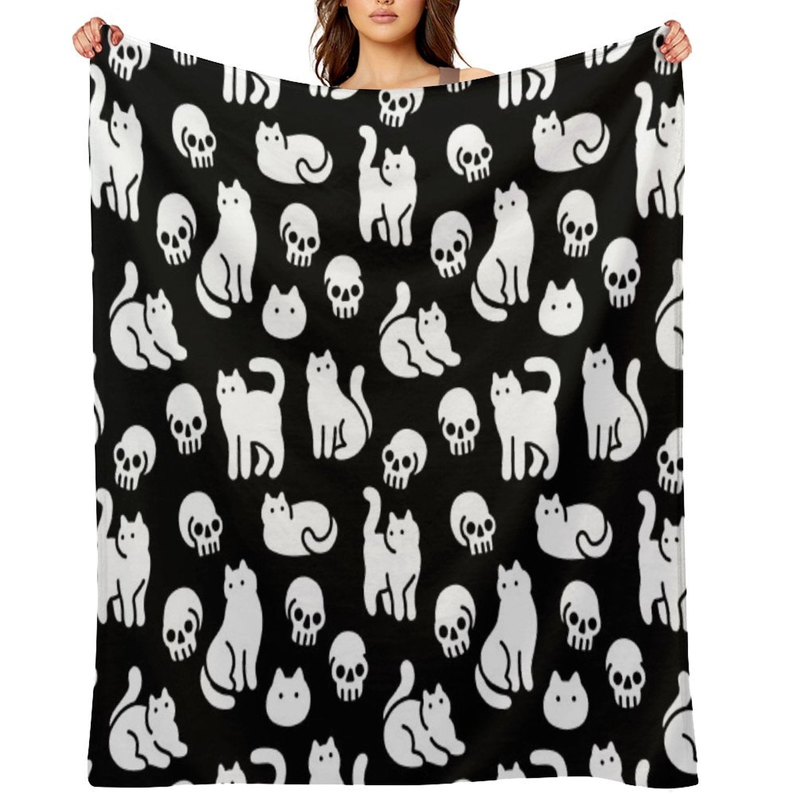 Cats And Skulls Pattern Premium Throw Blanket