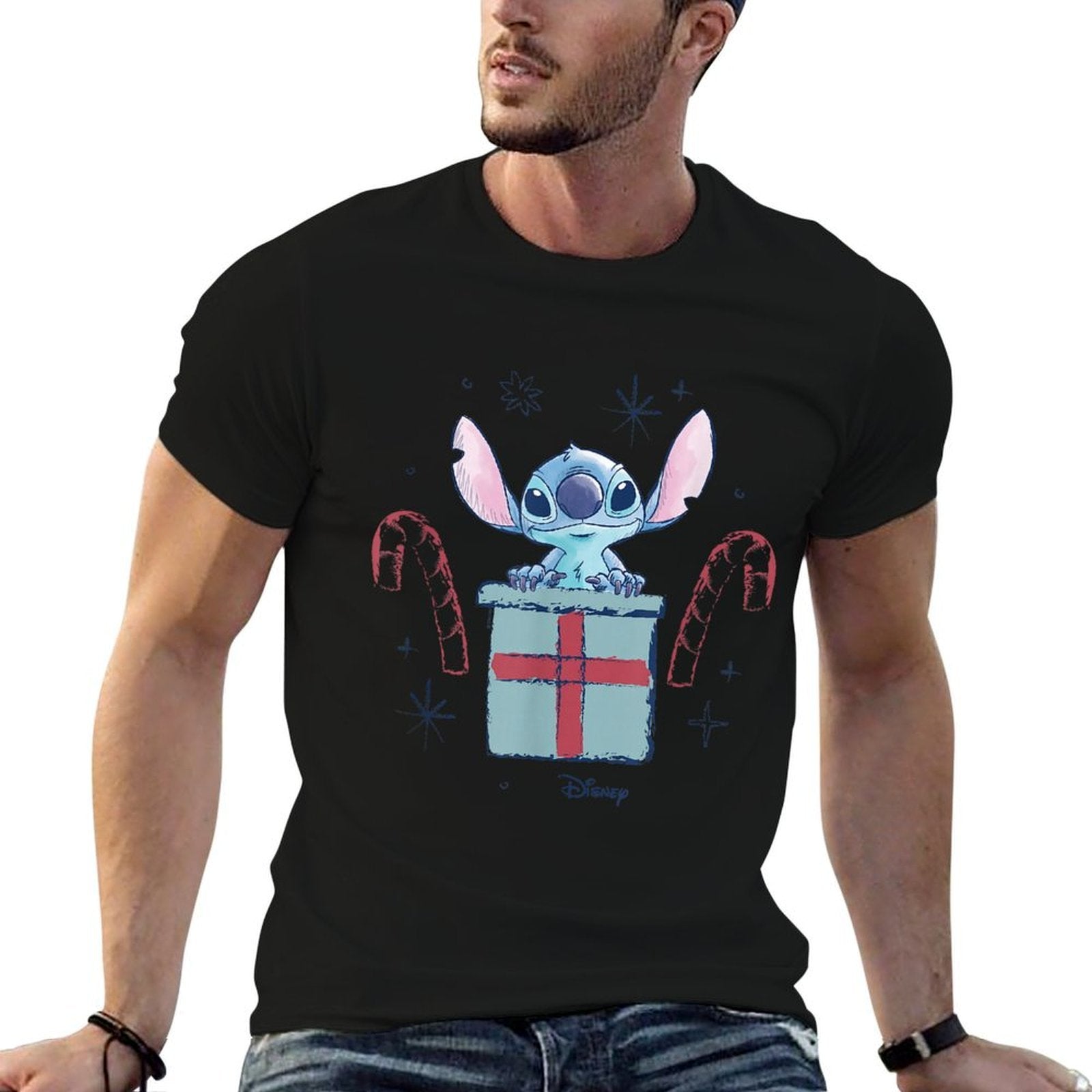 Lilo  Stitch - Christmas Stitch Candy Cane Gift  Summer-ready Fabric T-Shirt