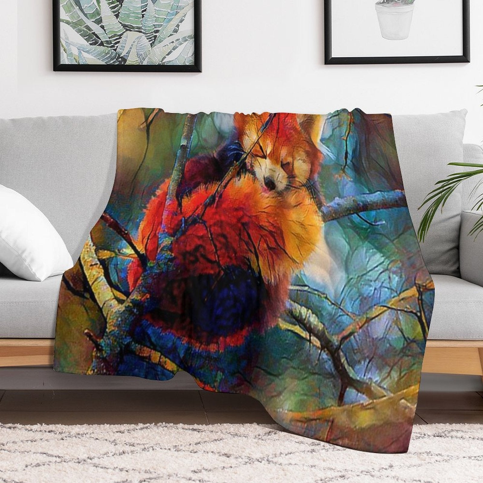 Autumnal Red Panda Travel-friendly Throw Blanket