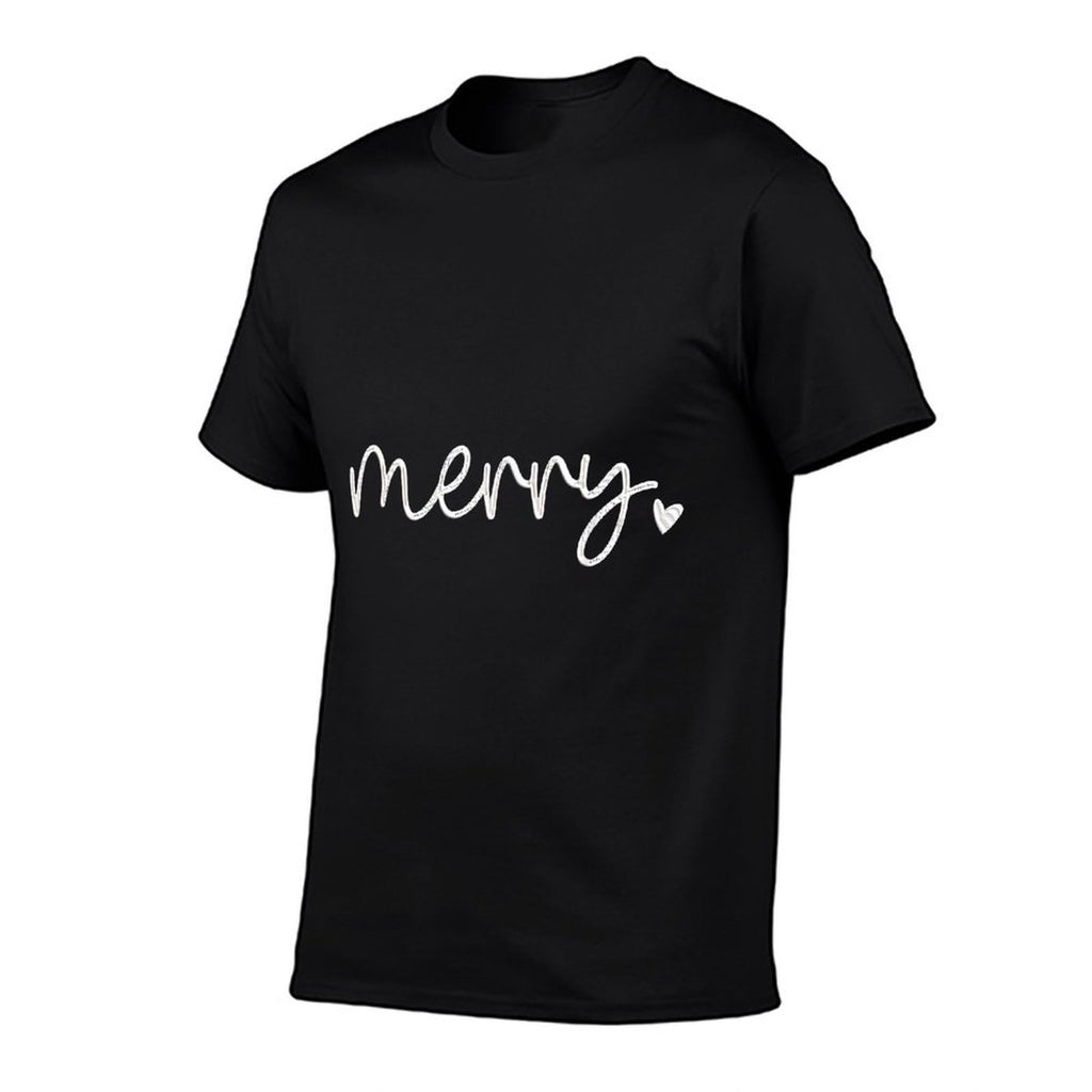 Merry Christmas Minimal Script Font Xmas Holiday Pajamas  Trendy Pattern T-Shirt