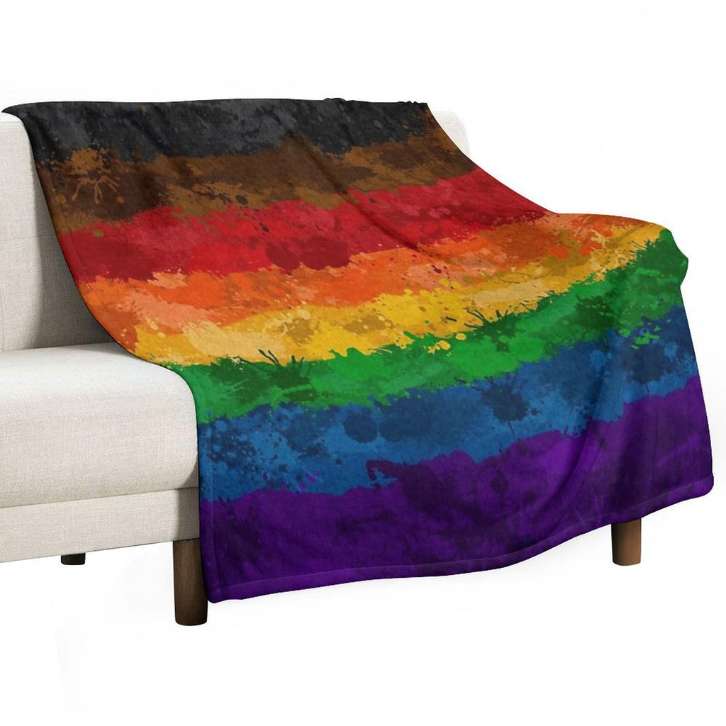 Abstract Paint Splatter Inclusive Rainbow Pride Flag Pattern Wrinkle-free Throw Blanket