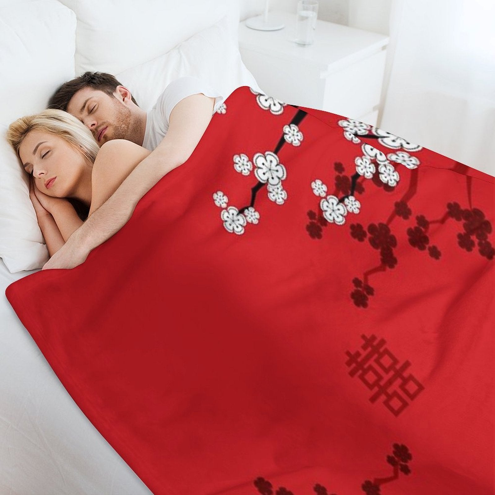 White Oriental Cherry Blossoms on Red And Chinese Wedding Double Happiness  Japanese Sakura © Fatfatin Compact Throw Blanket