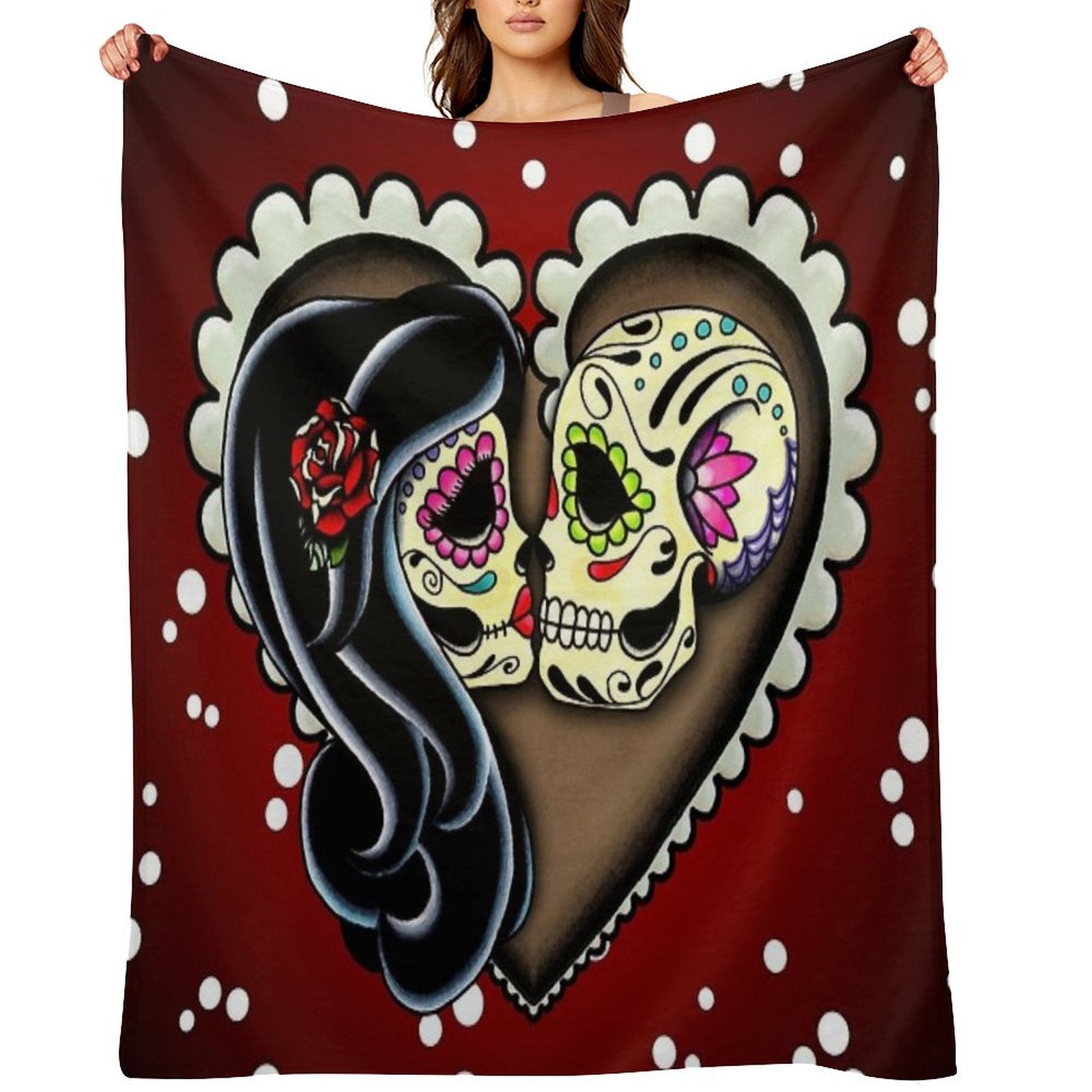 Ashes - Day of The Dead Couple - Sugar Skull Lovers Quick-dry Throw Blanket