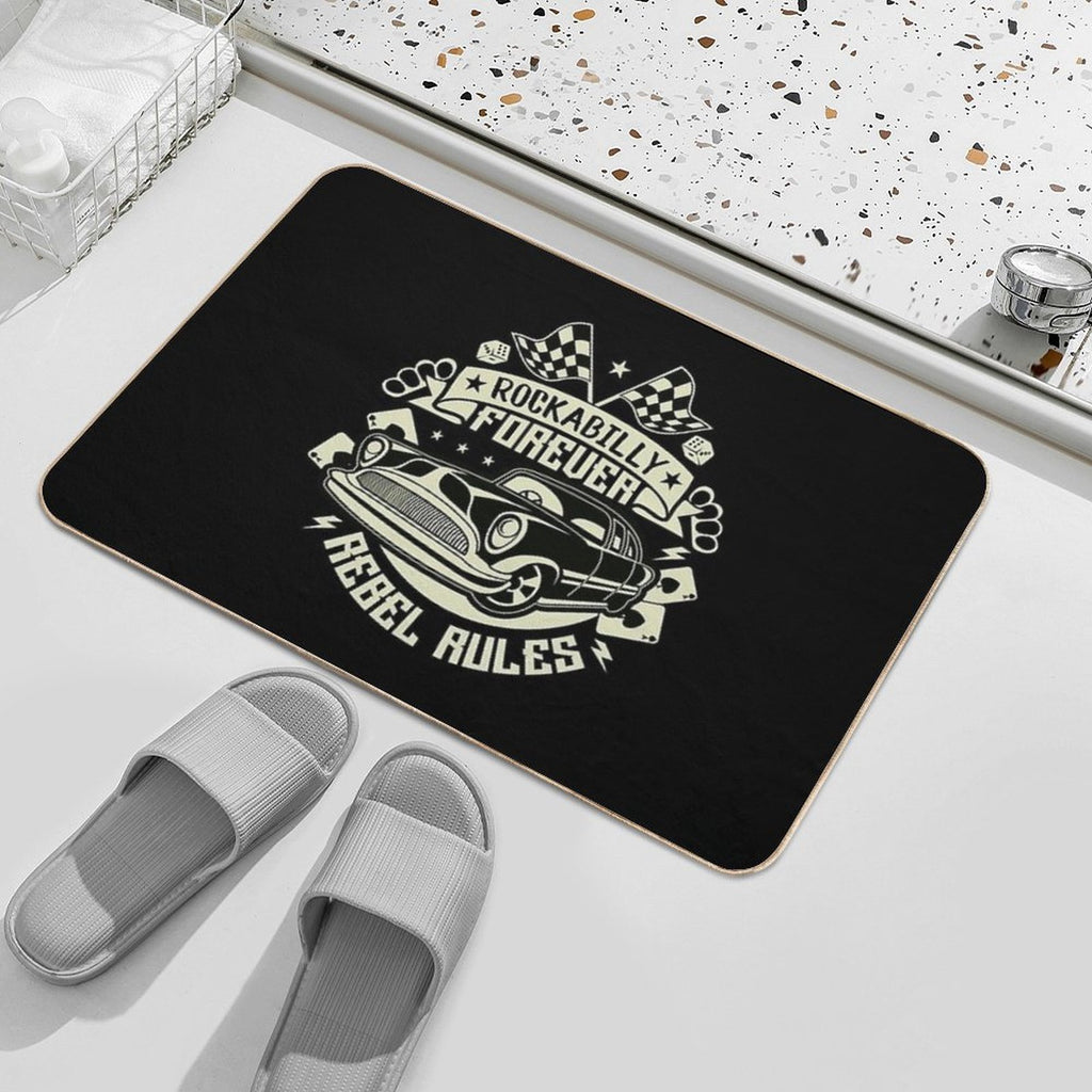 Rockabilly Retro 1950s 60s 70s Vintage Hotrod Classic Rock And Roll  Pet-Safe Bath Mat
