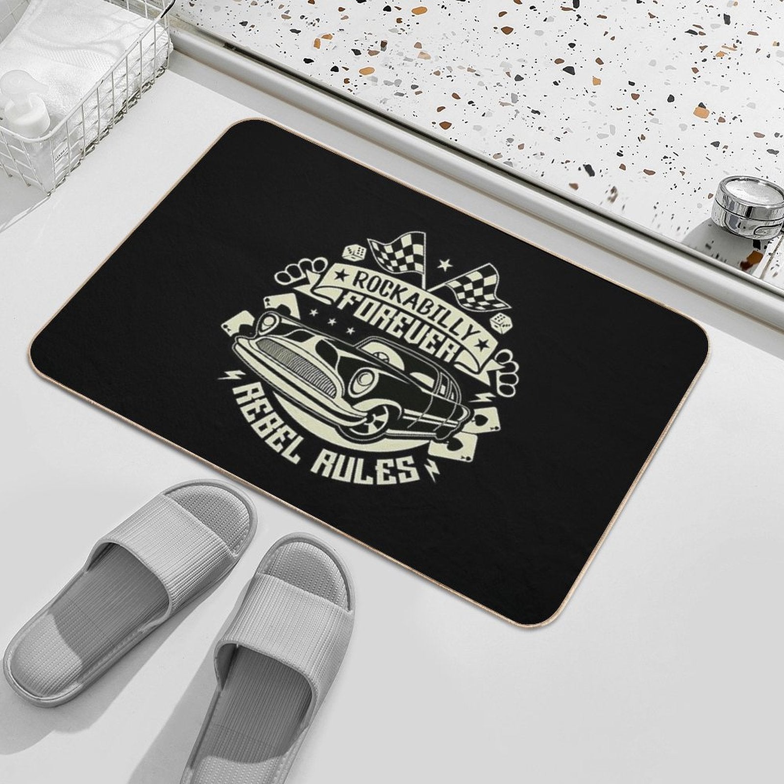 Rockabilly Retro 1950s 60s 70s Vintage Hotrod Classic Rock And Roll  Pet-Safe Bath Mat