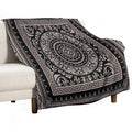 Ornate Baroque Black Khaki Greek Key Travel-friendly Throw Blanket