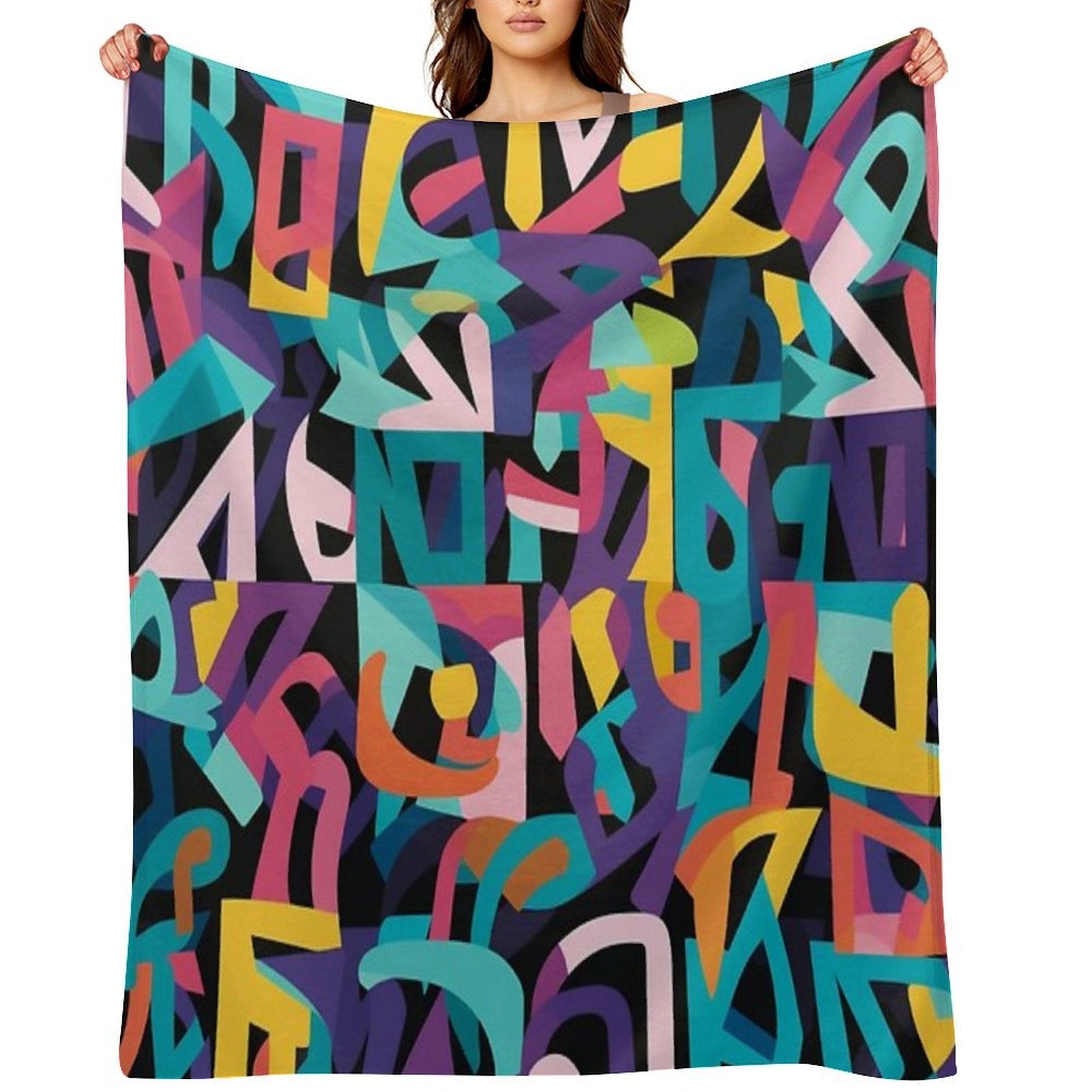 Colorful Fantasy Pattern Orange Yellow Pink Green Red Turquoise Black Ornaments Compact Throw Blanket